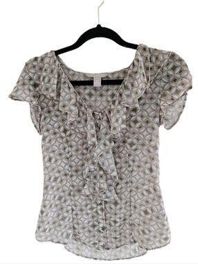 🖤 Banana Republic Geometric Ruffle Front Short Sleeve Blouse - XS
